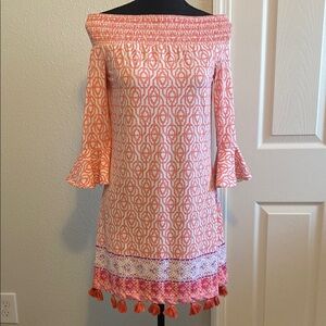 Orange Off-Shoulder Dress with Tassels Cabana life
